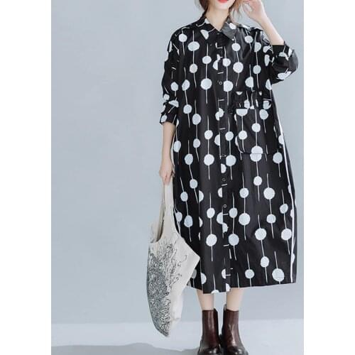 Plus Size One-Piece 5xl 6xl Shirt Dress Women 2020 Autumn New Oversized Fashion Polka Dot Print Pocket Dresses Vestido De Mujer
