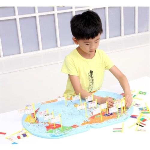 3D Wooden World Map Toy National national Flag Stereo toys Educational early Learning puzzle Jigsaw for kids children