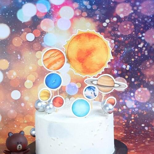 9PCS DIY Outer Space Earth Planets Cake Cupcake Toppers Decorations for Birthday Christmas Festivals Wedding Party Supplies