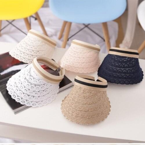 Hollow Out Breathable Sun Protection Lace Empty Top Hat Wide Brim Shading Summer Outdoor Women Beach Hat Visor Cap