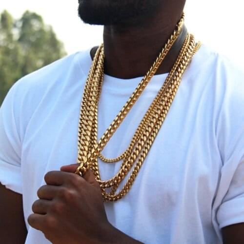 Chain necklace mens long necklace stainless steel Cuban link gold chain necklace hip hop faucet lager steel jewelry on the neck