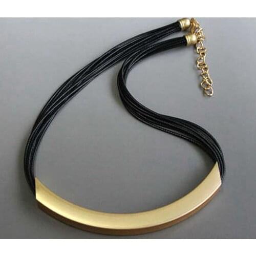 Fashion simple design black leather chain metal chain necklace clavicle accessories wholesale