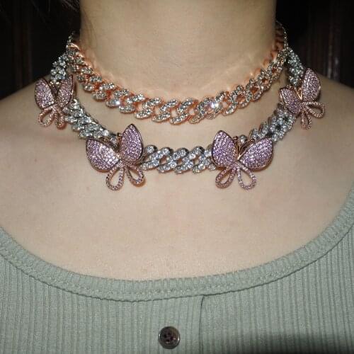 Miami Chain Jewelry Hiphop Necklace Crystal Gift Rapper Rock Dancer 12mm Rose Gold Bubble Curb Cuban Men Women Iced Out Bling CZ