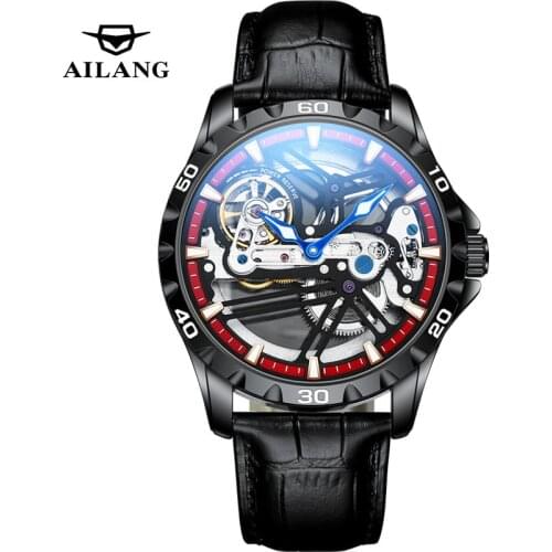AILANG New Automatic Mechanical Watch Hollow Men Silicone Band Spiral Crown Watches 30M Waterproof Luminous Business 6021