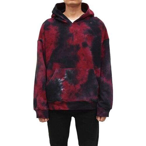 European and American mens tie dye color hooded long sleeve sportswear contrast color casual fashion loose sportswear coat