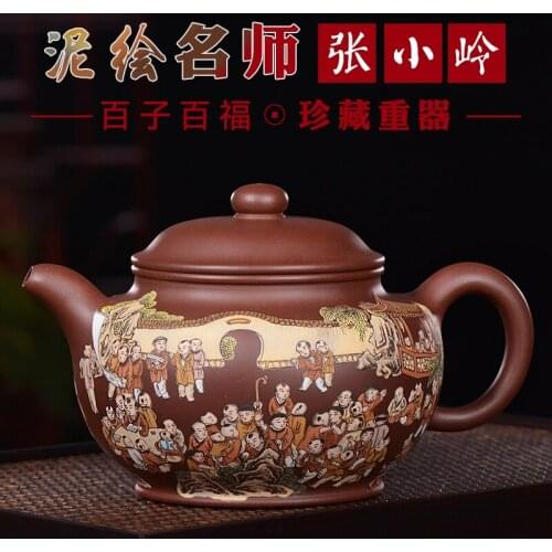 High end famous Zisha teapot handmade Baizi Baifu pressure box teapot Taoling zhangxiaoling large capacity tea set