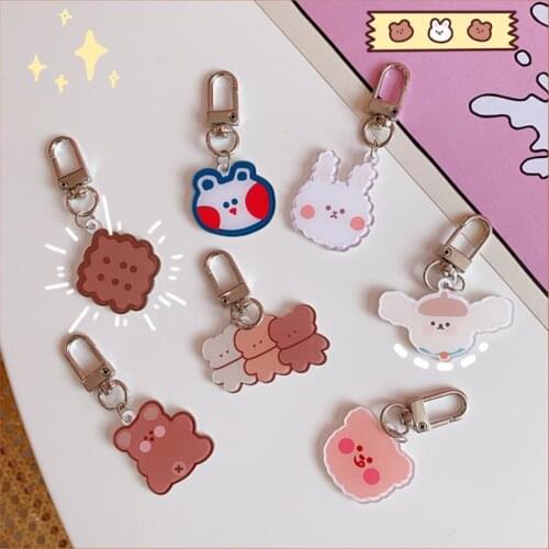 Ins Cartoon Cute Key Buckle Kawaii Rabbit Bear Biscuits Decorative Pendant Girl Popular Backpack Pencil Case Creative Ornament
