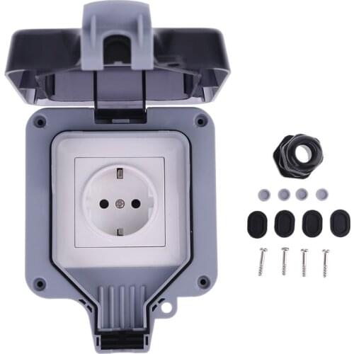 IP66 Waterproof Outdoor Wall Switch Power Socket 13A EU Standard Electrical Outlet Socket Panel AC 220-250V