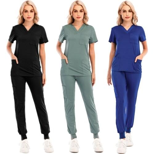 6 Colors Nursing Working Uniform Pocket Set Medical Uniform Nurse Uniform Pet Grooming Institution V-neck Tops+pants Scrubs Set