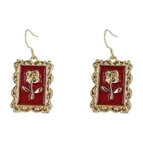 Red earring temperament of rose of new tide restores ancient ways geometric stud female
