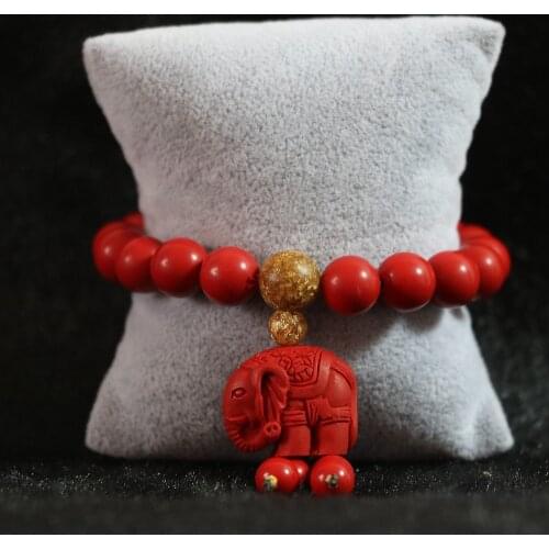 New fashion 10mm round synthetic red cinnabar beads elephant pendant accessories diy for women bracelet jewelry making B822