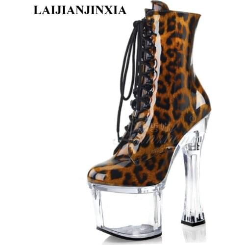 LAIJIANJINXIA New Dance Boots Womens Classic Shoes 18 cm Stiletto Heels Sexy Leopard Ankle Boots Sexy Pole Dancing Shoes