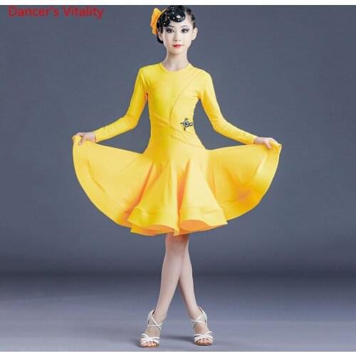 Latin Dance Dress Round Neck Long Sleeve Skirt Performance Clothing Profession Custom Adult Child Elegant Competitio Clothes