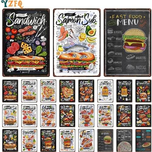 Pizza Cake Retro Tin Sign Food Metal Plates For Wall Kitchen Home Cafe Decoration Gift Poster DU-11716A