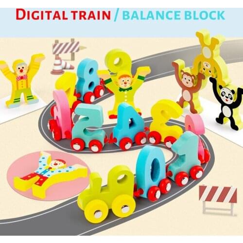 Multifunction Digital Train Balance Building Blocks Creative Early Education Intelligence Stacked Game Wooden Toys For Kids Gift