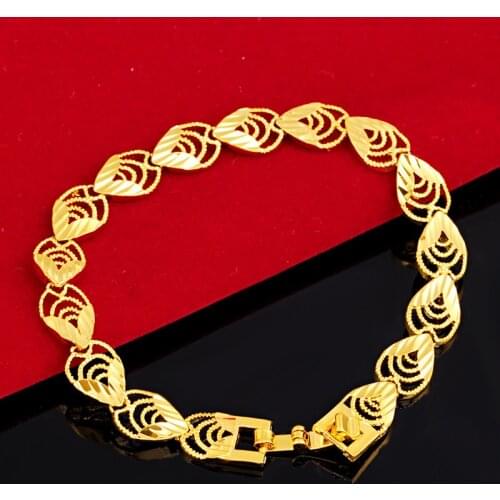 Fashion 18K Gold Bracelet for Men Women Wedding Engagement Jewelry Luxury Widen Watch Chain Bracelet Not Fade Fine Jewelry Gifts