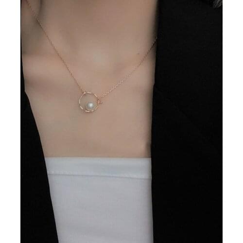 Fashion Simple Geometric Pearl Pendant Necklace Charm Womens Necklace Clavicle Chain Girl Student Birthday Party Jewelry
