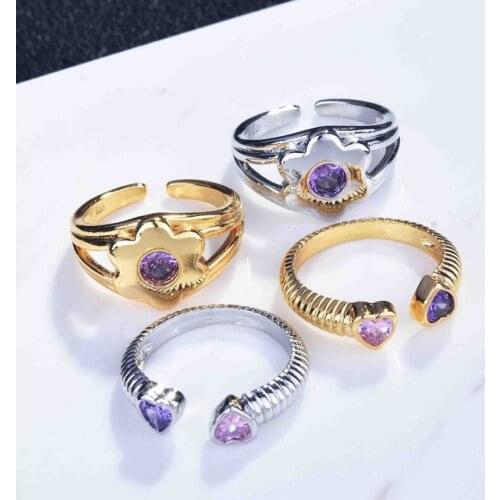 Fashion Punk Metal Rings Cute Small Flower Heart Ring Inlay AAA Zircon Creative Gothic Jewelry For Women Party Christmas Gifts