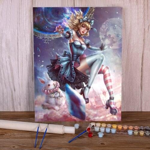 Cartoon Girl Woman Painting By Numbers Set Oil Paints 40*50 Paiting By Numbers New Design For Handicraft