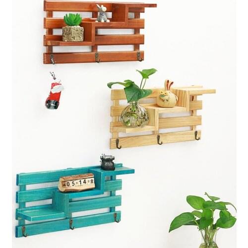 Retro Wall Mounted Wood Rack Shelf Holder Kitchen Bathroom Storage Rack Organizer Key Hanging Storage Holder Home Decoration