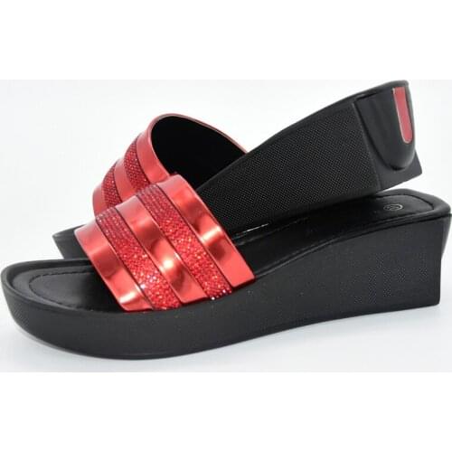 Latest Red African Womens Wedge Heel Pumps Shoes 222-7 Heel Height 5.5CM