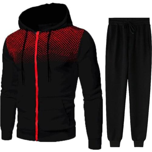 2021 New Mens Sports Suit Mens Gradient Zipper Cardigan Pullover 2-piece Hoodie + Trousers Sportswear Outdoor Jogging Fitness