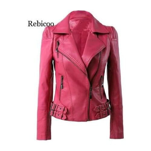 New autumn and winter leather womens slim short lapels jackets lapel PU leather jacket motorcycle clothing Womens tops