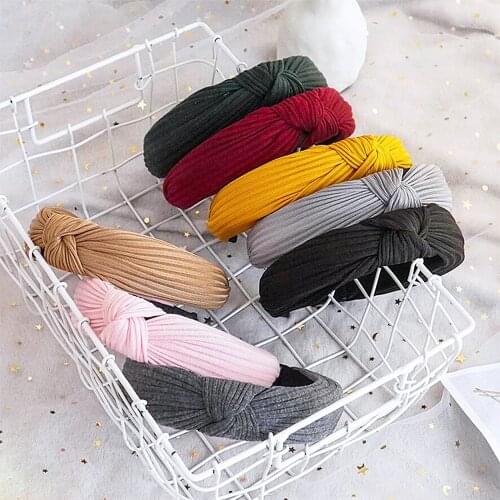 Fashion Fabric Knotted Headband Solid Soft HairBand Simple Pure Color Vintage Hair Hoop for Women girls Hair Accessories FG-CG76