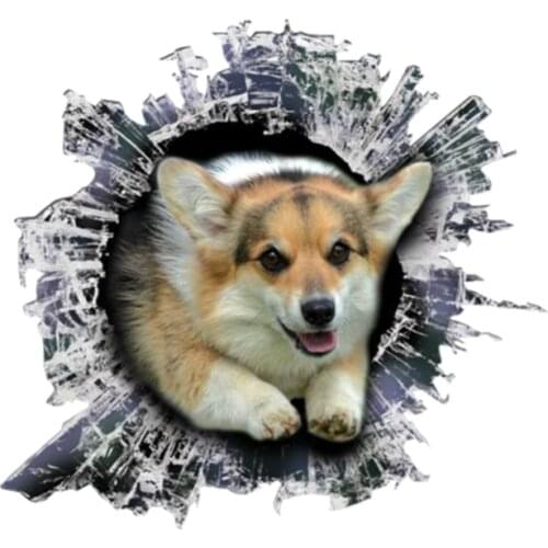 Personality 3D Corgi Glass Slag Car Stickers Decal Accessories Motorcycle Car Window Body Decorative PVC 13cm X 12cm