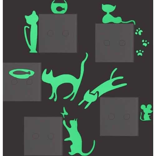 Lovely Funny Cartoon Cat Glow in the Dark Switch Sticker Kid Room Children Bedroom Boy Girl Home Decor DIY Luminous Wall Sticker