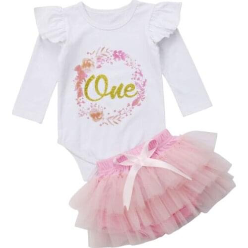 PUDCOCO Lovely Baby Girl 1st Birthday Outfit One Year Party Cake Smash Tutu Skirt Clothes Set 0-24M