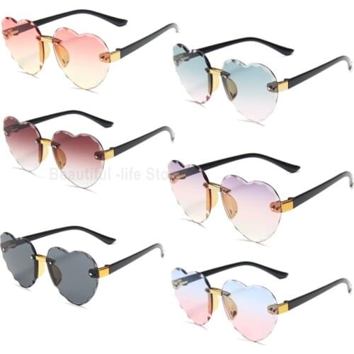 New Heart Rimless Sunglasses Ocean Lenses UV 400 Protection Cute Children Sunglasses Outdoor Travel Eyewear for Girls Boys