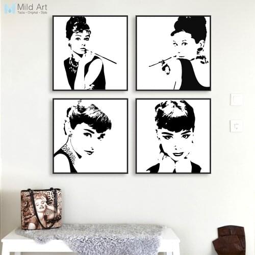 Modern Minimalist Black White Audrey Hepburn Portrait Pop Movie Art Print Poster Abstract Wall Picture Canvas Painting Home Deco