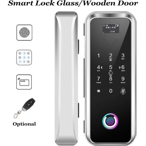Glass Door Lock Digital Biometric Fingerprint lock Code RFID Remote Control Doorbell Office/Workshop/Store Gate opener
