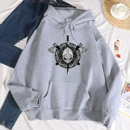 Odin Vikings Movie Prints Womens Sweatshirt Simple Loose Autumn Hooded Street Fleece Warm Hoodies Hipster Crewneck Man Pullover