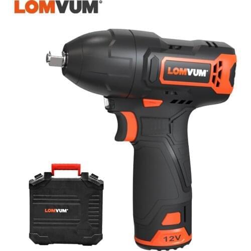 LOMVUM Impact Wrench Cordless 100N.m High Torque 12V Lithium Battery 3/8''Chuck with Carry Box for Storage