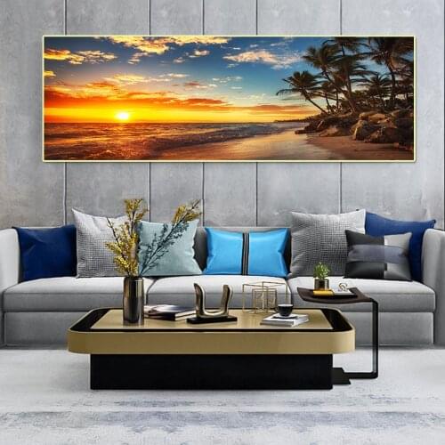 Bedroom Decoration Coulorful Seascape with Palm Trees Canvas Prints Drop ship Home Decor Modern Wall Art Canvas Painting