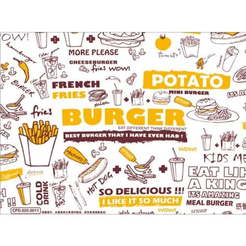 Free Shipping - 100/Pack, Catering Supplies Bakery Burger Potato French Fry Print Take Out White Food Wrap Wax Paper - 36*26cm