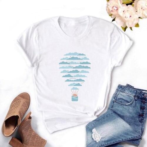 Weather Hot Air Balloon Print T Shirt Women Casual O Neck Short Sleeve Summer T-Shirt Tops Cute Harajuku Ulzzang Graphic Tshirt