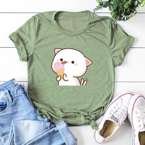 Peach Ice Cream Woman Tshirts Gothic Summer Cartoon Cat Shirt Women Sexy Clothing Harajuku Graphic Tees Kawaii Plus Fashion XL