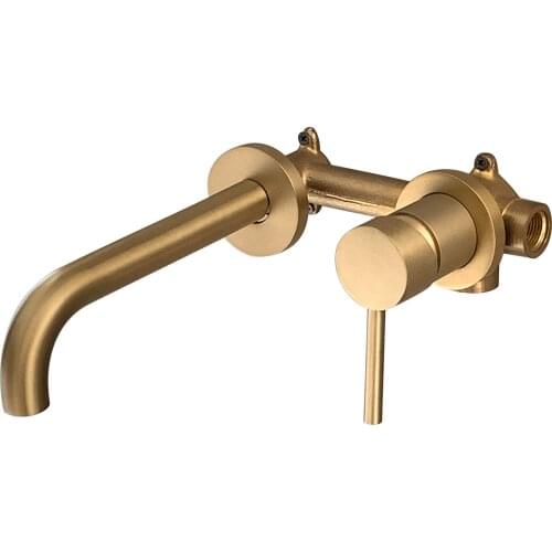 Gold Sink Faucet Wall Mount Stainless Steel Hidden Wall Concealed Basin Bathroom Faucet