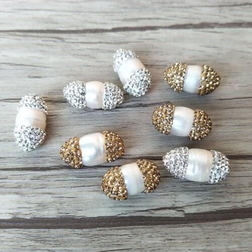 10 Pcs nature Pearl beads pave cz rhinestone connector spacer bead for DIY Making Bracelet necklace Jewelry Finding BD256