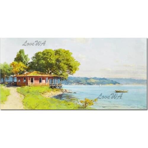 100% Handmade Outdoor Landscape Oil Painting Wall Decoration Picture Canvas Art Modern Home Wall Hangings Pieces Lake Paintings