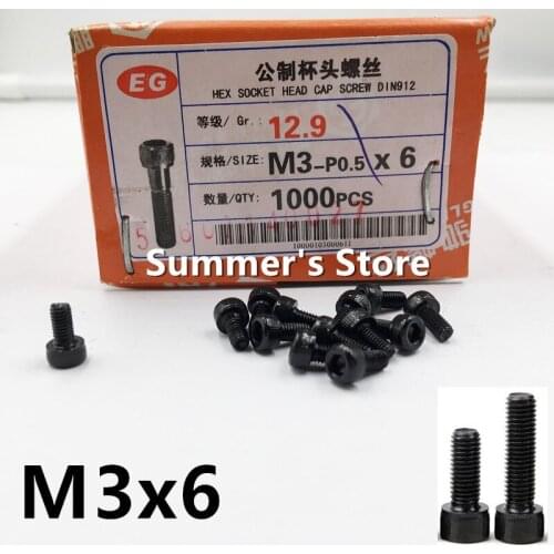 100pcs/lot DIN912 M3*6mm Alloy Steel screw Hex Socket Head Cap Screw M3 screw 6mm black screw bolt