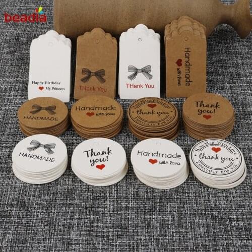 100pcs Cute Brown/White Paper Gift Label Tag Handmade Jewelry Charms Tag Round Wedding Favors/Cookies Decorative Tag