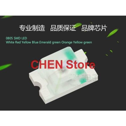 100PCS High light 0805 White Red Yellow Blue Emerald green Orange Yellow green SMD LED indicator Light Emitting Diode quality