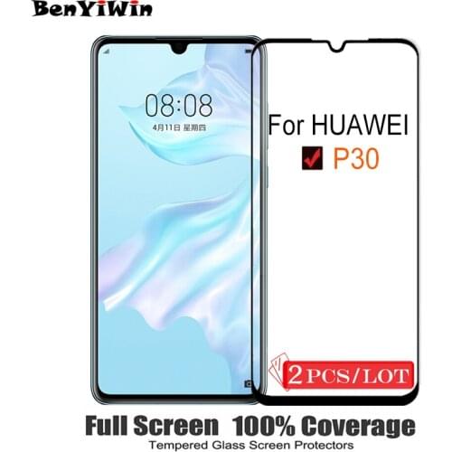 2PCS Original Full Cover Screen Protector Tempered Glass For Huawei P30 9H On Scratch Proof Protective Case Film For P30 Glass