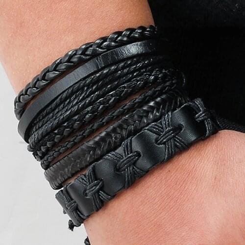 24 Style Vintage 2020 Leather Bracelets for Men Punk Ethnic Black Brown Multilayer Mens Bracelet Bangles Set Adjustable Jewelry