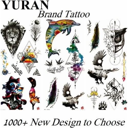 3D Cartoon Dolphin Eagle Fake Kids Temporary Tattoos Owl Geometric Sticker Body Art Arm Tattoo For Women Men Boys Tatoos Paste