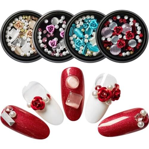3D Rhinestones Nail Art Decoration Set Diverse DIY Gems Charming Mix Rose Flower Gel Glitter Manicure Tool